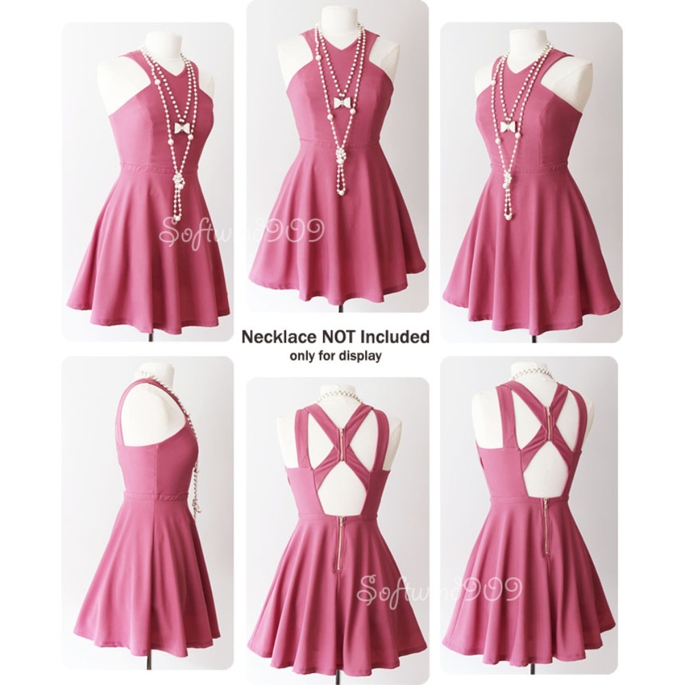 Last☝️ Pink Halter Caged Cutout Back Skater Dress - Picture 7 of 8